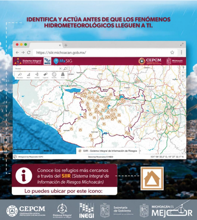 Michoacán listo para enfrentar lluvias y ciclones; Protección Civil cuenta con 256 refugios temporales 